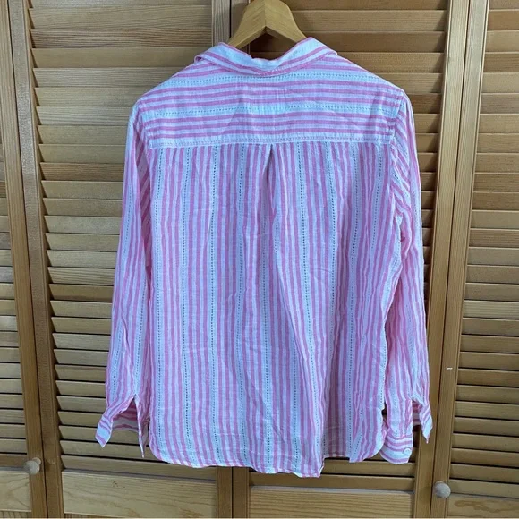 Rail’s Charli Kokomo Pink Linen Stripe Lightweight Button Down Summer Shirt M - Picture 6 of 6
